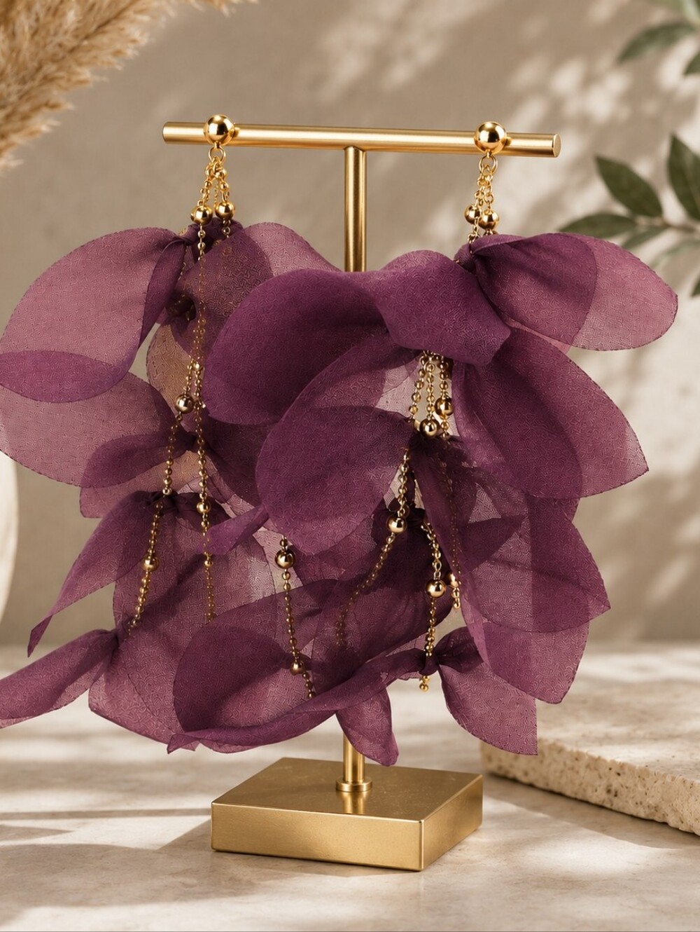 ANTHROPOLOGIE FABRIC PETAL DROP EARRINGS